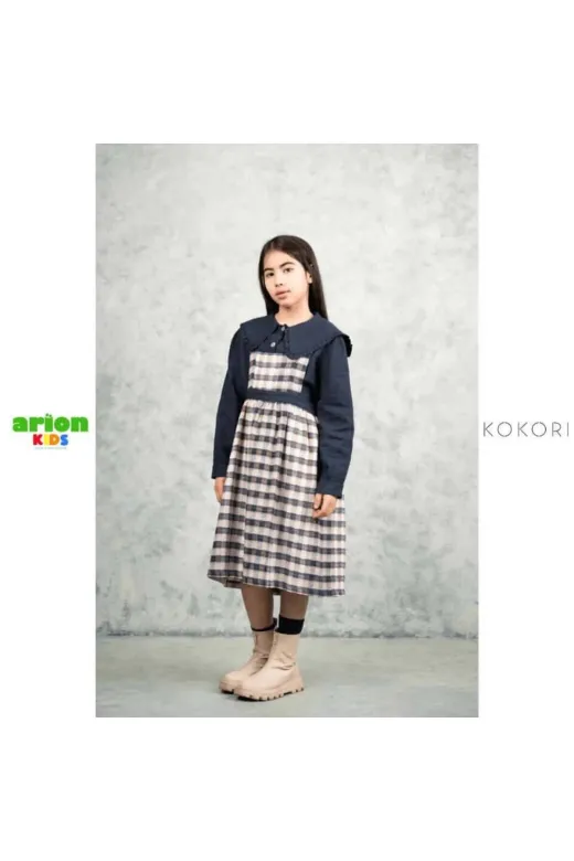 KOKORI KIDS TYC48A053DF16A06D43EFAD00 New Aria Lacivert Kareli Jile Elbise