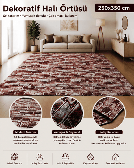 korkmaz mensucat lastiksiz halı örtüsü 9m2  (250*350) M2 Mürdüm
