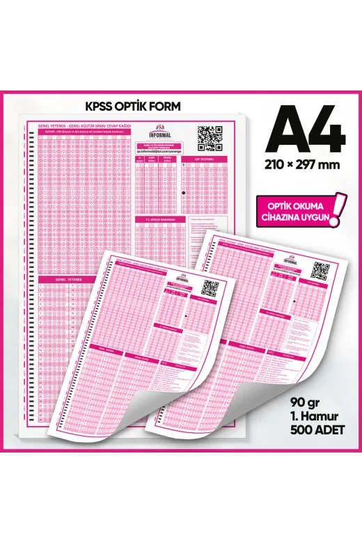 KPSSGYGKoptik500FRM4052 Kpss (Gy-Gk) Deneme Sınavları İçin 500 Adet (90.gr) Optik Form - Optik Okuma Uyumlu
