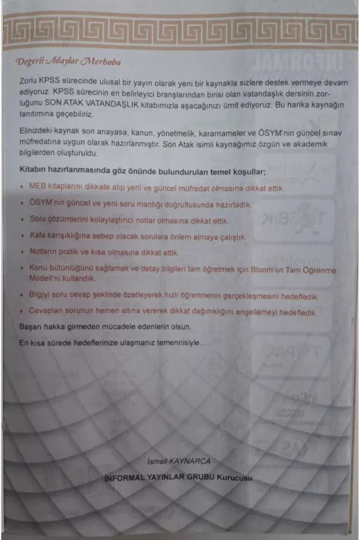 KPSSVatSonAtak4050 2025 İnformal Yayınları Kpss Vatandaşlık Son Atak Soru-Cevap Pratik Bilgi Cep Boy Kitabı
