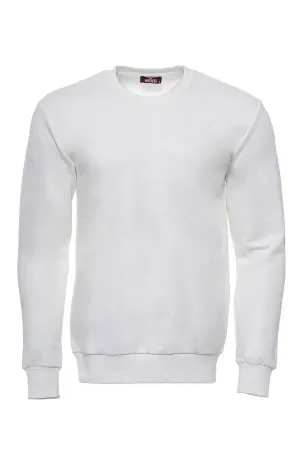 Krem Erkek Bisiklet Yaka Desensiz Sweatshirt - Wessi