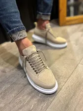 Krem Süet Bağcıklı Erkek Sneaker