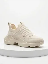 Krem Süet Bağcıksız Yüksek Taban Erkek Sneaker Bot