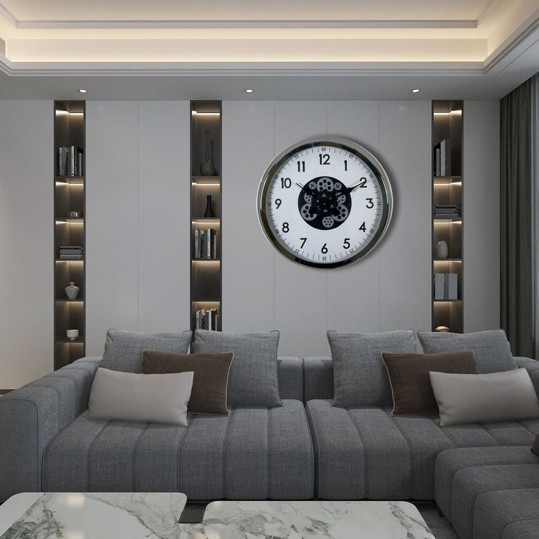 Krom Şıklık Sade 60 Cm Çarklı Duvar Saati