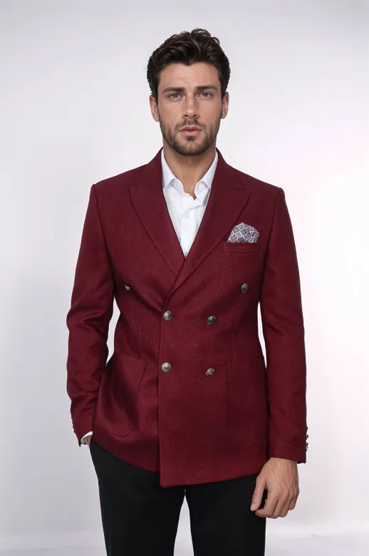 Kruvaze Slim Fit Bordo Erkek Ceket - Wessi