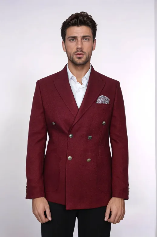 Kruvaze Slim Fit Bordo Erkek Ceket - Wessi