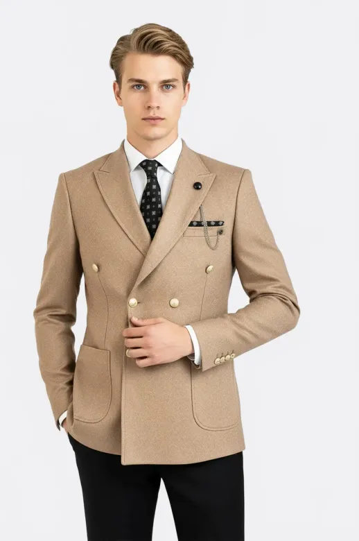 Kruvaze Slim Fit Krem Erkek Ceket - Wessi
