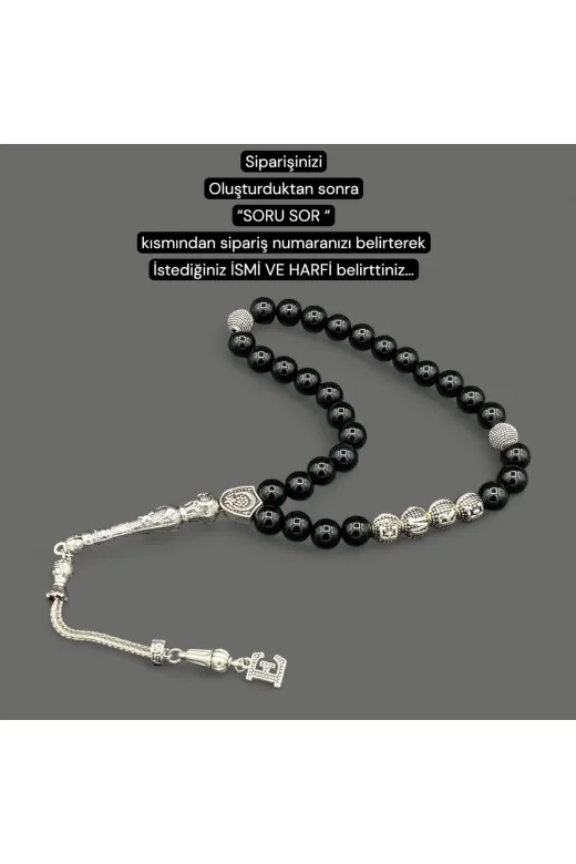 Kt Kttesbih2066 8Mm. İsimli Tesbih Oniks Doğal Taş Kaplama Püsküllü