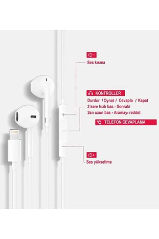 KTR TECH 5464551521 Iphone 7/8/8Plus/x/xr/xs/xsmax/11/12/13/14 Pro Max Uyumlu Mikrofonlu Beyaz