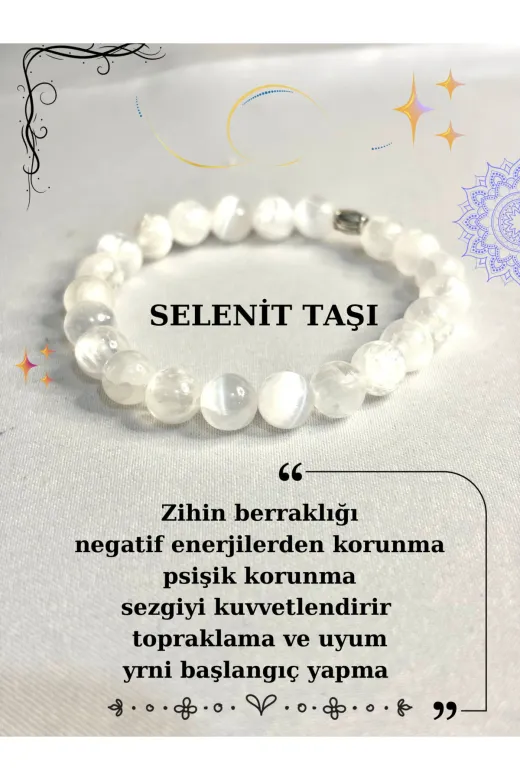 kuartz gld67 Selenit Taşı Sertifikalı Doğaltaş Bileklik.