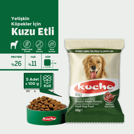 Kucho köp64684840 Adult Dog Lamb Kuzu Etli Yetişkin Köpek Maması 100 Gr X 5 Adet