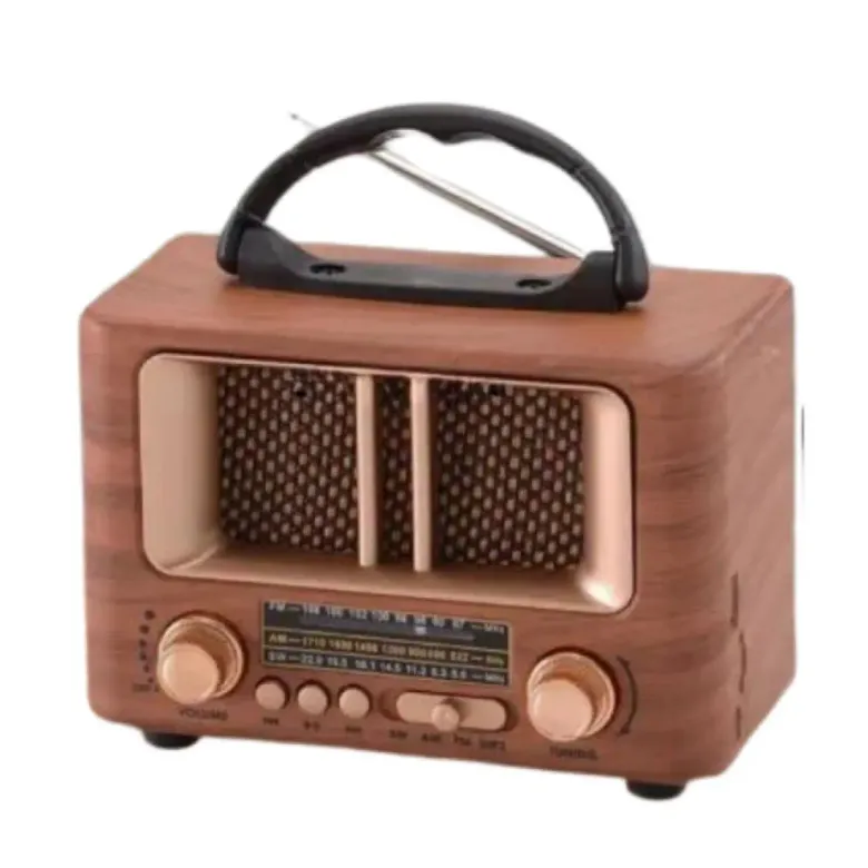 Küçük Mini Boy Retro Ahşap Tasarım Bluetooth Hoparlörlü Radyo – FM/AM Destekli, Şarjlı ve Taşınabilir Radyo NS-8108 (4745)