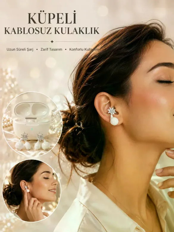 Küpeli Kablosuz Bluetooth Kulaklık Uzun Süreli Şarj Özellikli