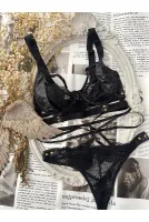 Lace Deri ve File Detaylı Çoraplı İç Çamaşırı Takımı