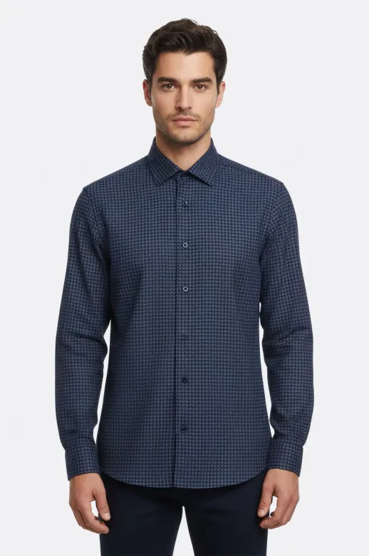 Lacivert Desenli Slim Fit Gömlek - Wessi - S / Lacivert
