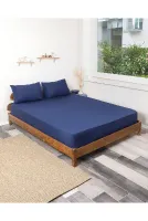 Lacivert Lastikli Çarşaf Takımı Fitted Pamuklu Kumaş Yastık Kılıflı