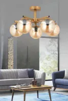 LAMELA FÜME GLOB CAMLI 5'Lİ MODERN SİYAH PLAFONYER AVİZE SALON OTURMA ODASI