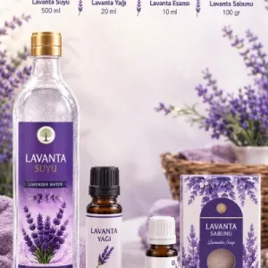 Lavanta Bahçesi Seti (İçilebilir Lavanta Suyu 500 Ml & Lavanta Yağı 20 Ml & Lavanta Esansı 10 Ml & Lavanta Sabunu 100 Gr)