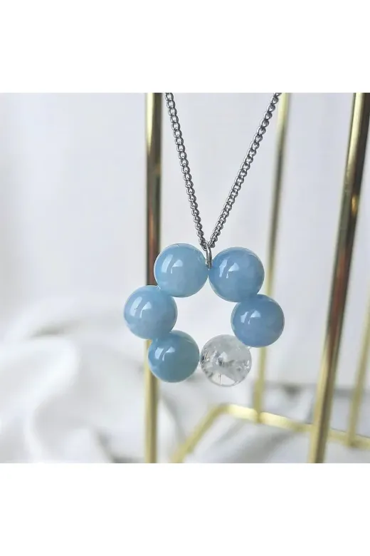 Lavinia Atelier MKNK02 Mavi Kuvars Necef Doğal Taş Kolye Papatya Kolye