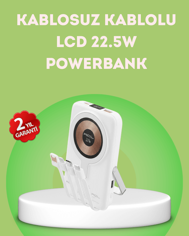 LCD Göstergeli Manyetik Powerbank Type C USB Girişli