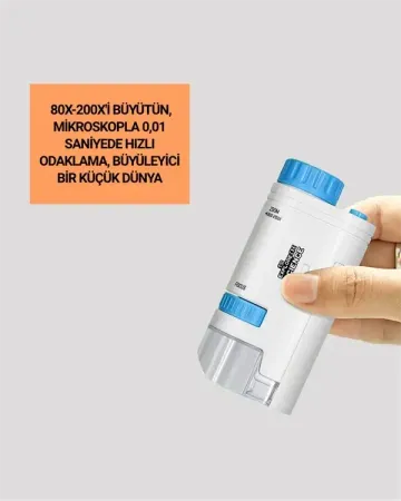 LED Aydınlatmalı 80–200 Kat Büyütmeli Cep kroskop