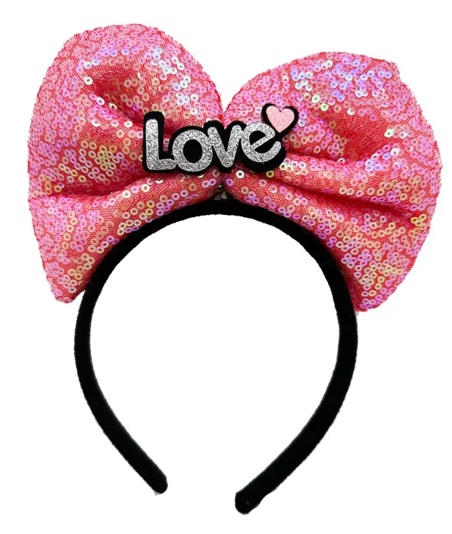 Led Işıklı 3 Farklı Fonksiyonda Yanan Gümüş Love Yazılı Fuşya Pembe Fiyonk Taç 20X17 cm (4745)
