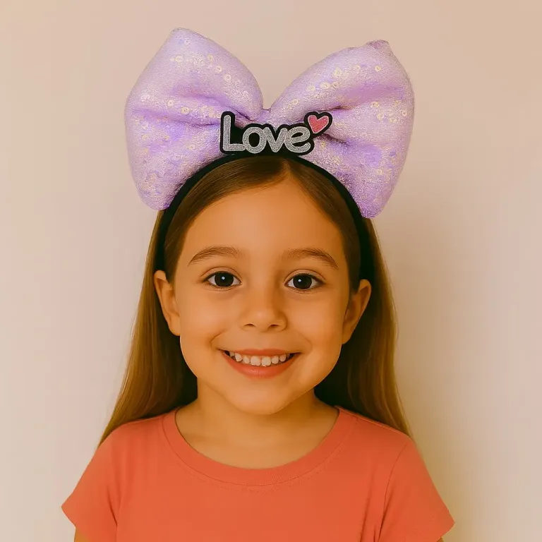 LED Işıklı Love Yazılı Mor Fiyonk Taç – Kız Çocuk Parti Tacı (4745)