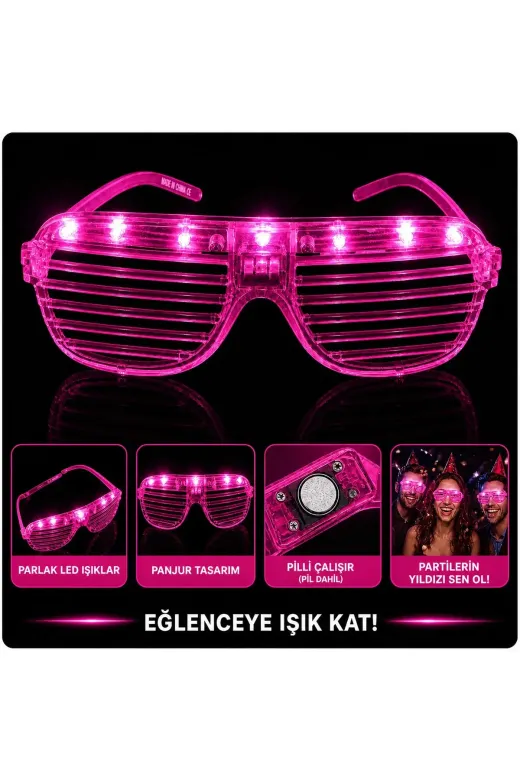 LED Işıklı Panjur Parti Gözlüğü Pembe Renk Shutter Gözlük