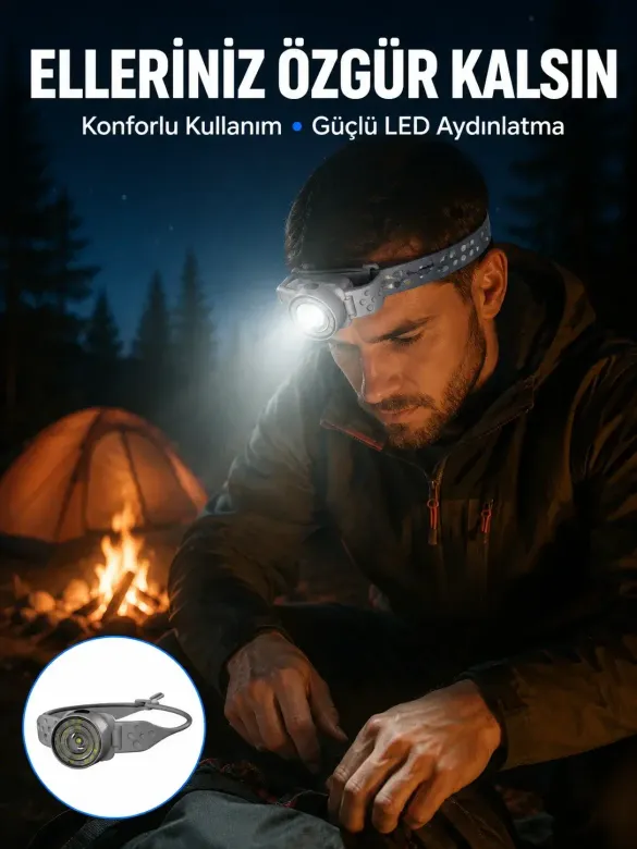 LED Kafa Feneri Ayarlanabilir Baş Bantlı Güçlü Aydınlatma Lambası