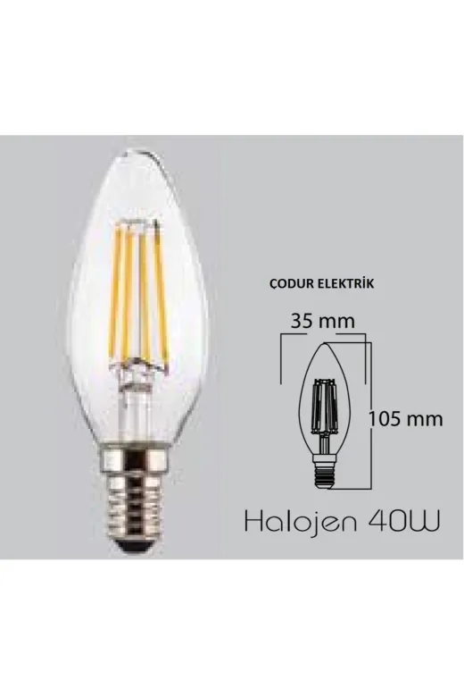 Ledmum2020 c35 4W = 40W Eşdeğer 2700 Kelvin Sarı Işık E14 Duylu 450 Lümen F Enerji Led Şeffaf Buji Mum Ampul