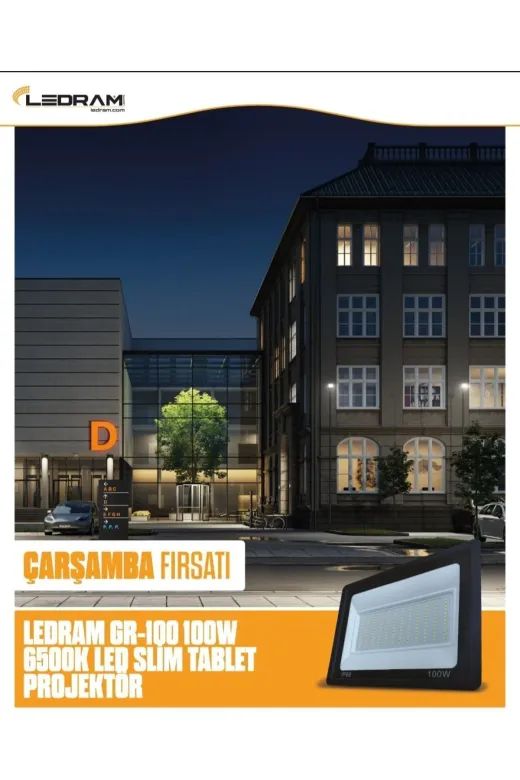 Ledram GR-100 6500 KELVİN 100W 6500K Beyaz Işık A Enerji Tüketimi 9000Lm Led Slim Tablet Projektör Armatür