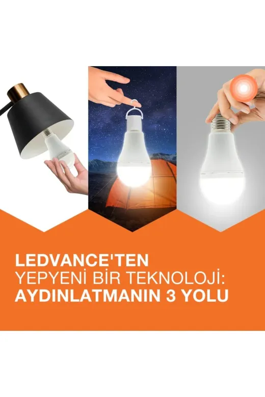 Ledvance Şarjlı Beyaz 8 Watt = 60 Watt Eşdeğer 6500 Kelvin Beyaz Işık E27 Duylu 806 Lümen Şarj Edilebilir Led Ampul