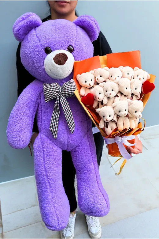 lenostra Ayicik-Buket34 Sevgiliye 90Cm Mor Ayıcık Ve 12 Ayıcıklı Ayıcık Buketi Peluş Buket Kiz Arkadasa Dogum Gunu Yildonumu