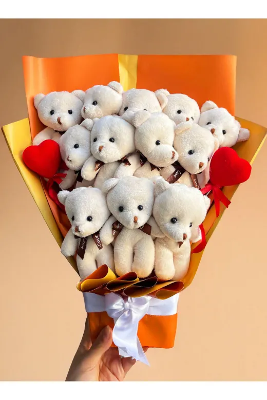 lenostra Ayicik-Buket84 Sevgiliye Hediye Peluş Buket Premium 12 Ayıcıklı Çelik Gezegen Kolye Hediyeli Sevgiliye Dogum Gunu