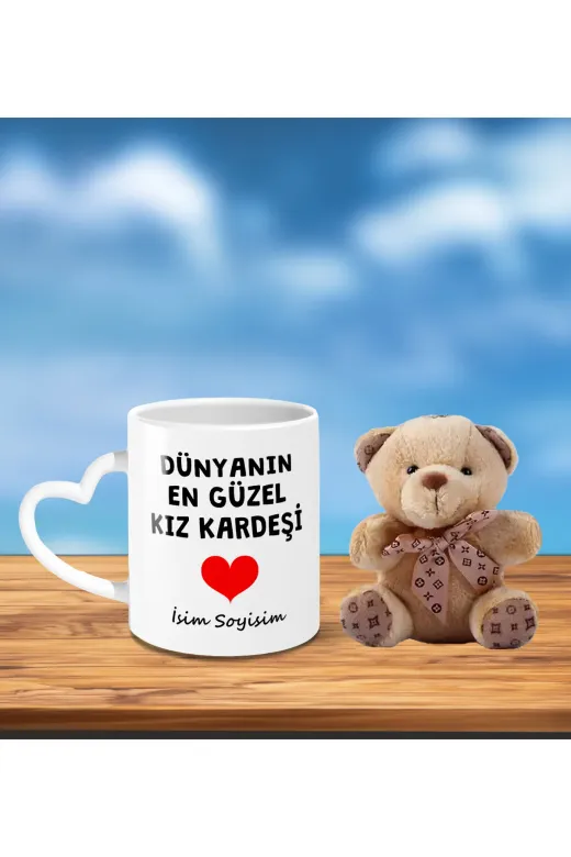 lenostra Kiz-Kardes72 Kiz Kardese Hediye Kalp Kulplu Kupa Ve Tatlı Ayıcık Anahtarlık Kişiye Özel