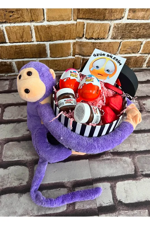 lenostra Ozur-Hediye19 Ozur Dilerim Hediyesi - Tatlı Mor Maymun - Nutellalar - Kinder Joy Çikolatalar Ve Kalp Çikolatalar