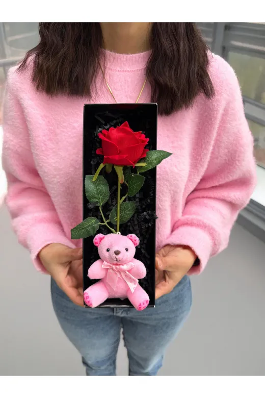 lenostra Set-Hediyelik2 Kiza Hediye Kırmızı Gül Ve Pembe Ayıcık Sevgiliye Hediye Kadina Hediye Ablaya Hediye Kiz Kardese