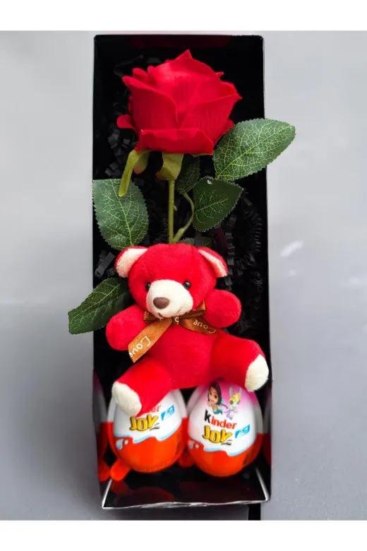 lenostra Set-Hediyelik6 Romantik Hediye Kırmızı Gül Kırmızı Ayıcık Ve Kinder Joy Yumurtalar Öğretmenler Günü