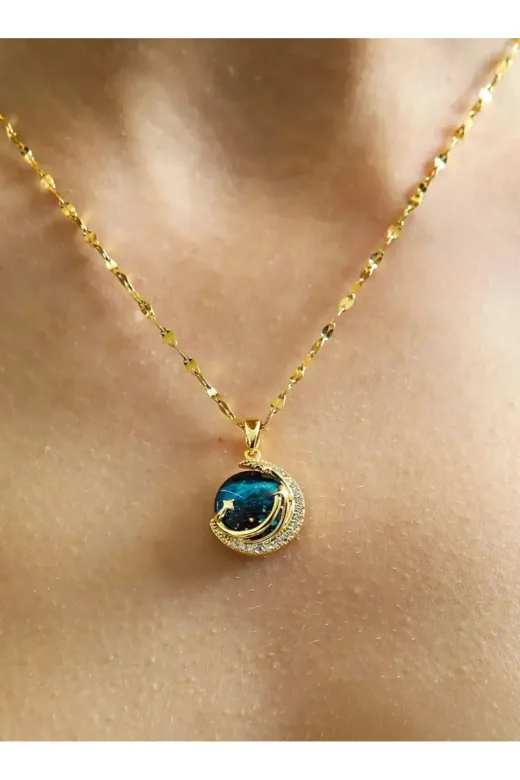 lenostra Set-Hediyelik8 Sevgiliye Hediye Romantik Kırmızı Gül Ve Gezegen Temalı Çelik Kolye Sevgili Ozel Kiz Arkadasa