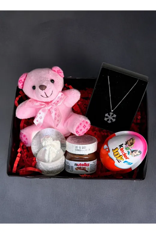 lenostra Sevgilii1 Kiza Hediye Pembe Mini Ayıcık Kar Küresi Kar Tanesi Kolye Kinder Joy Ve Mini Nutella Yilbasi