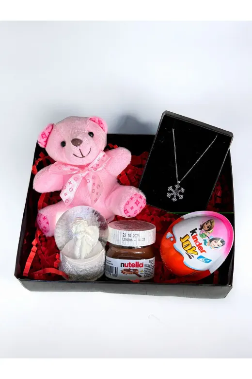 lenostra Sevgilii1 Kiza Hediye Pembe Mini Ayıcık Kar Küresi Kar Tanesi Kolye Kinder Joy Ve Mini Nutella Yilbasi