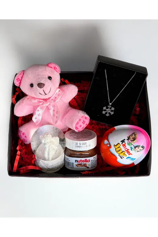 lenostra Sevgilii1 Kiza Hediye Pembe Mini Ayıcık Kar Küresi Kar Tanesi Kolye Kinder Joy Ve Mini Nutella Yilbasi