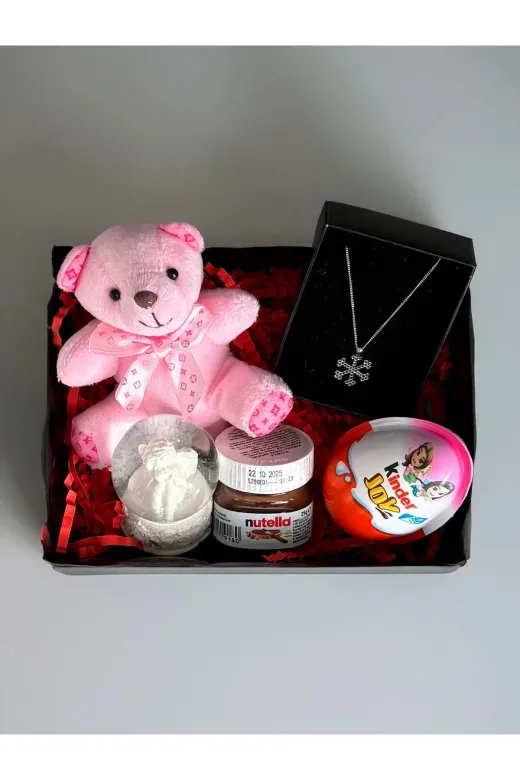 lenostra Sevgilii1 Kiza Hediye Pembe Mini Ayıcık Kar Küresi Kar Tanesi Kolye Kinder Joy Ve Mini Nutella Yilbasi