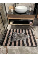 Leopar Desen Çizgili Tekli Banyo Paspası - Bej-kahverengi Ebat (80x120)