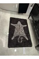 Leopar Desen Yıkanabilir 60x100 Tekli Banyo Paspası - Siyah