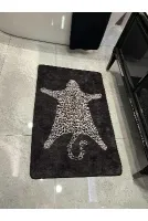 Leopar Desen Yıkanabilir 80x120 Tekli Banyo Paspası - Siyah