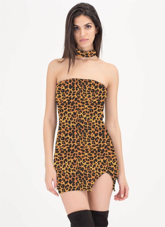 Leopar Desenli Elbise