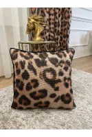 Leopar Desenli Keten Görünümlü Biyeli Kırlent Kılıfı 45x45