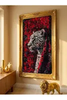 Leopar Desenli Kırmızı Dekoratif Lateks Halı