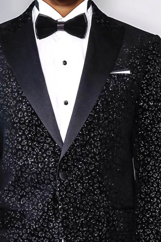 Leopar Desenli Slim Fit Siyah Erkek Smokin Ceket - Wessi